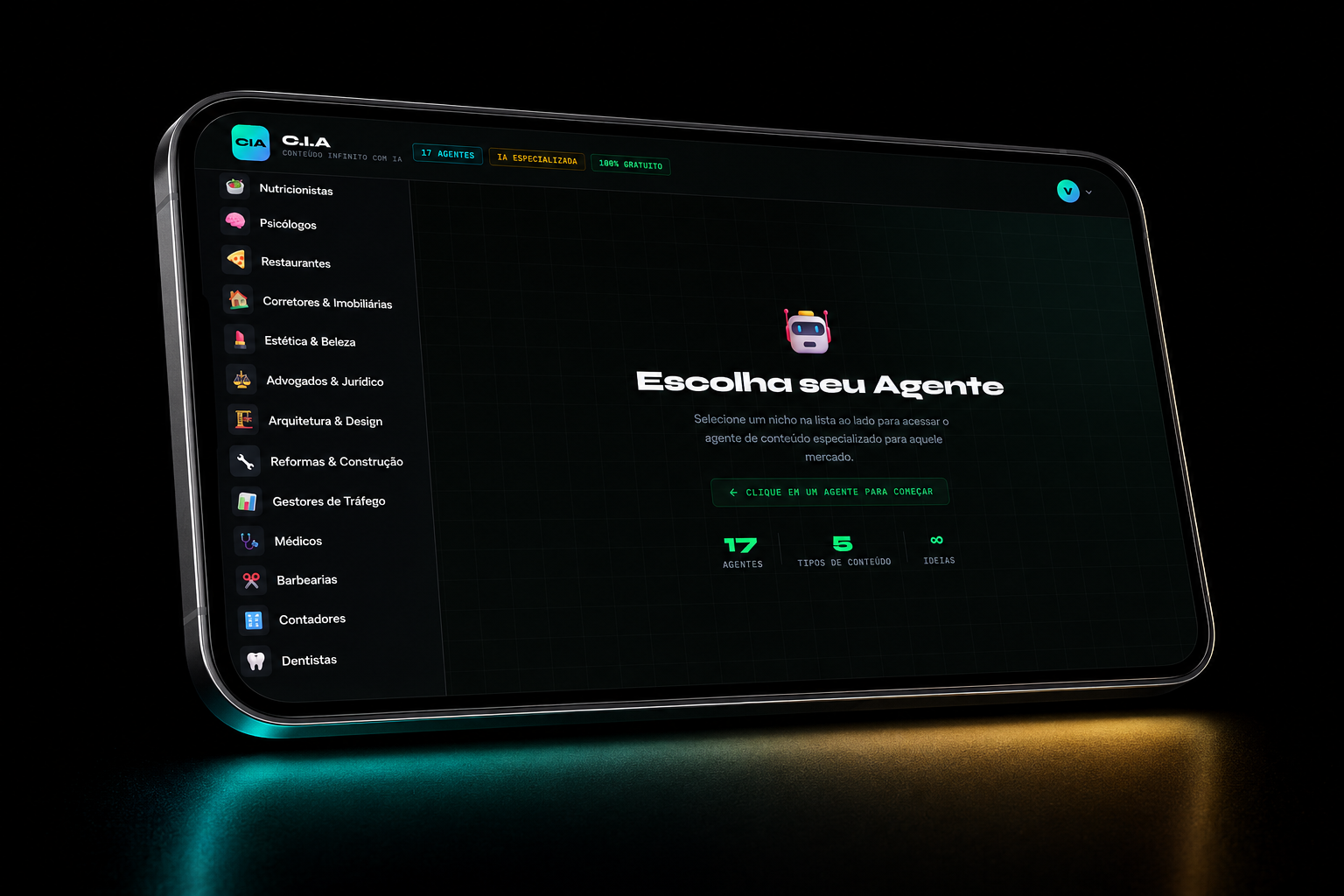 Painel do C.I.A com os 17 agentes especializados por nicho